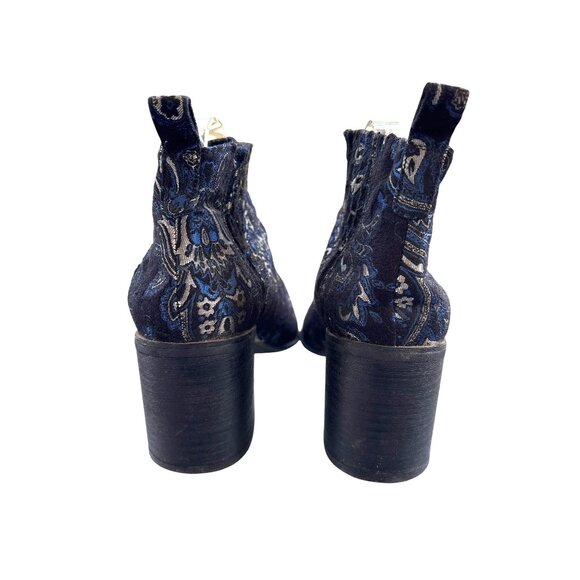Jeffrey Campbell Viggo Brocade Booties Size 8.5 Black Blue Ankle Boots Stretch - Picture 3 of 10